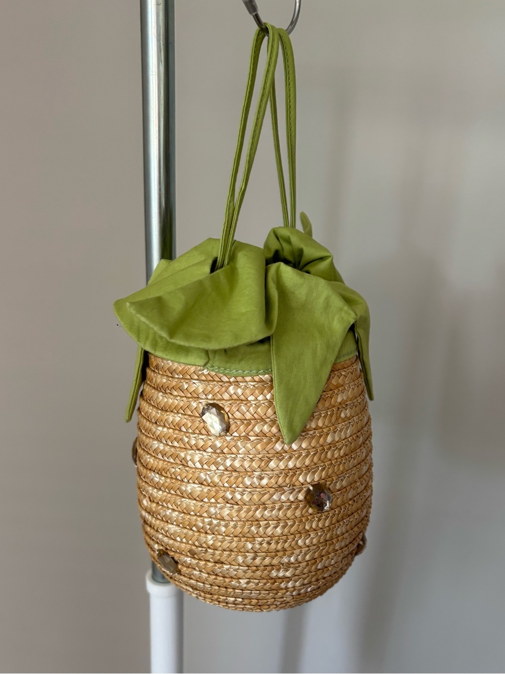 Gymboree Woven Pineapple Basket Bucket Bag with Green Drawstring Top